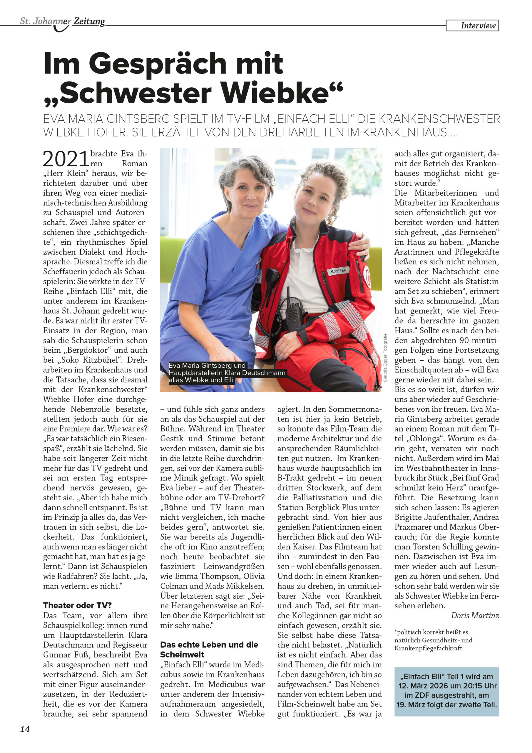 Bild des Beitrags in der TT vom 7.5.2025 zu Eva Maria Gintsbergs Stück beim Dramatiker:innen-Festival.